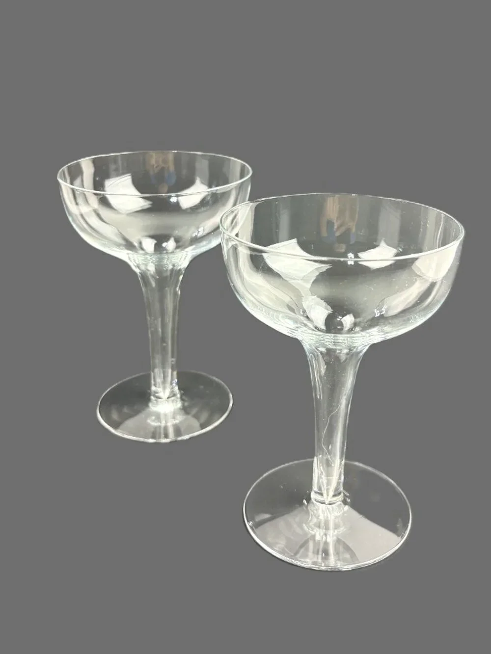 Vintage Hollow Stem Champagne Coupe Glasses Set of 2 Blown Glass Cocktail